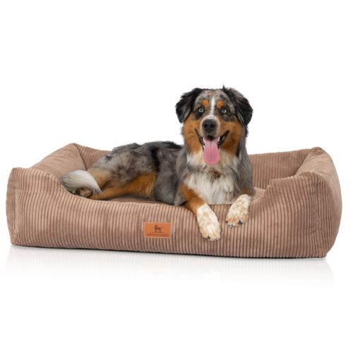 Knuffelwuff hondenbed van ribfluweel met handgeweven uiterlijk Olivia M-L 85 x 63 cm bruin