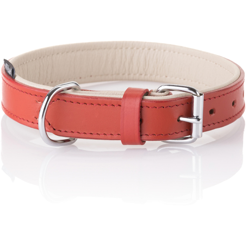 Knuffelwuff zachte echt lederen hondenhalsband Basic Plus, rood, 55-65cm