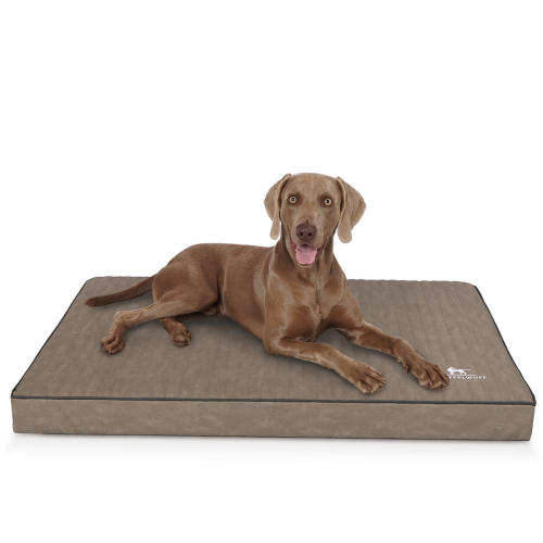 Knuffelwuff orthopedische hondenmat Palomino van met laser doorstikt kunstleer L 80 x 60 cm stone