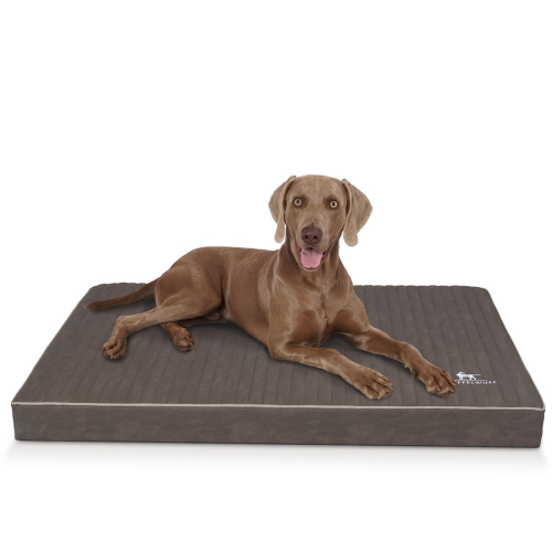 Knuffelwuff orthopedische hondenmat Palomino van met laser doorstikt kunstleer XL 100 x 70 cm bruingrijs