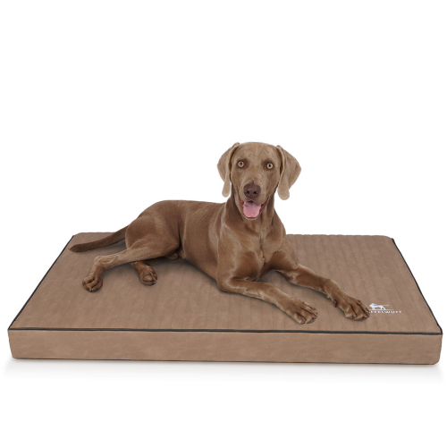 Knuffelwuff orthopedische hondenmat Palomino van met laser doorstikt kunstleer XL 100 x 70 cm camel