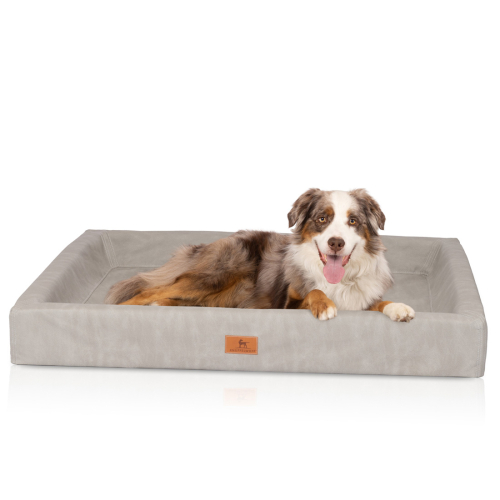 Knuffelwuff orthopedisch hondenbed Austin van kunstleer M-L 85 x 65 cm grijs