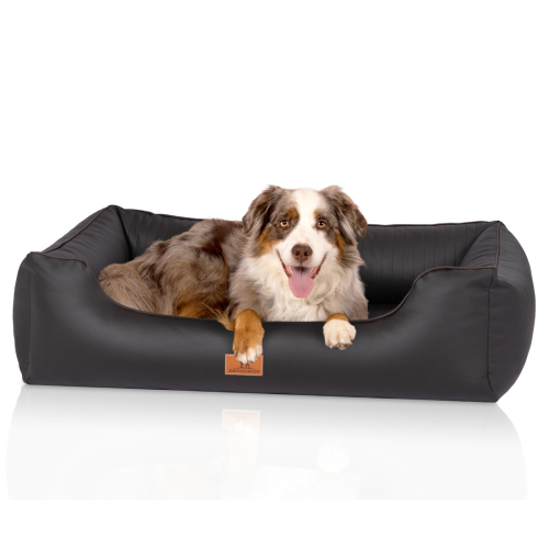 Knuffelwuff orthopedisch hondenbed van kunstleer Lovelock M-L 85 x 63 cm zwart