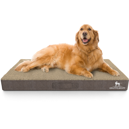 Knuffelwuff orthopedische hondenmat Ellenie van teddystof en velours 79 x 60 cm beige